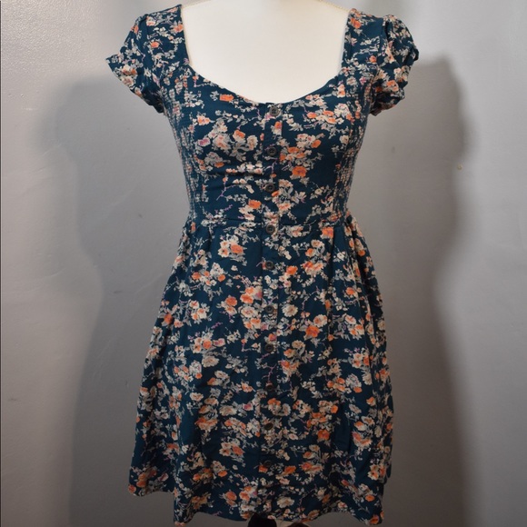 Button Front Floral Mini Dress - Picture 1 of 4
